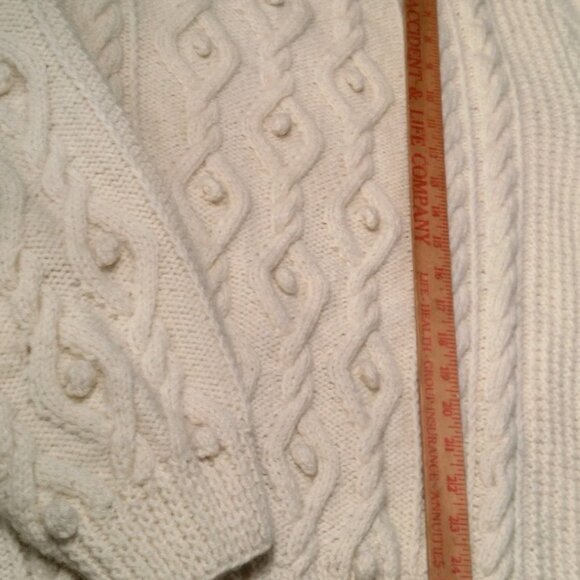 Aran Handknit Fisherman Sweater Men XL Natural Ivory Cable Chunky Knit Pullover - Picture 6 of 16